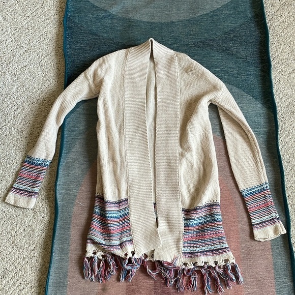 Roxy Boho Knit Cream Sweater with Multicolor Fringe - Picture 6 of 10